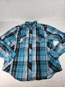 Surplus Mens Big & Tall Xxl Black Blue Plaid Button Casual Western CowboyCore - Picture 1 of 11