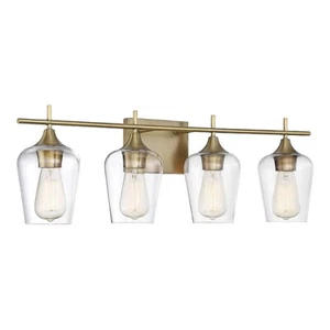 New In Box Savoy House Aubrey 28.75" 4-Light Vanity Light Brass & Glass - Picture 1 of 5