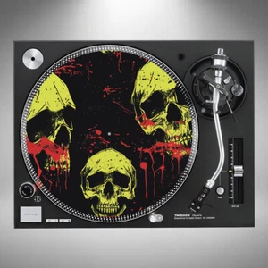 Skull Slipmats 12" Turntable Yellow Skulls Pair or Single *Posted In Cardboard* - Picture 1 of 5