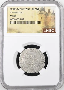 Carlos VI Francia Plata Blanco Guenar 1380-1422 NGC VF35 Era Santa Juana de Arco - Imagen 1 de 2