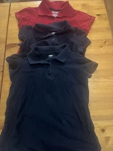 Lot Of 3 Girls Uniform Polos Size L 10-12 Red Navy Nautica Old Navy Short Sleeve - Picture 1 of 8