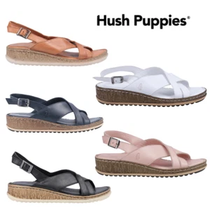 Women's Hush Puppies Elena Crossover Wedge Buckle Leather Sandals Ladies UK 3-8 - Picture 1 of 19