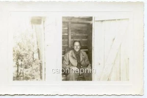 Handsome Man Sitting in Outhouse Privy Vintage 1940s Photo - Picture 1 of 1
