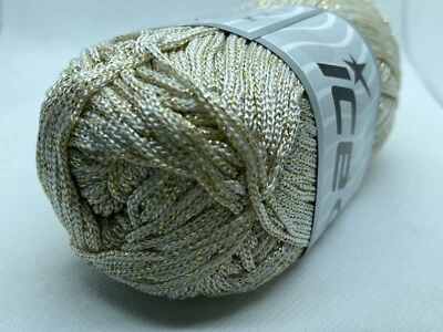 Cordón de macramé metálico dorado y crema #27085 hilos de hielo poliéster 100 gramos 174 yardas Foto 1 de 4