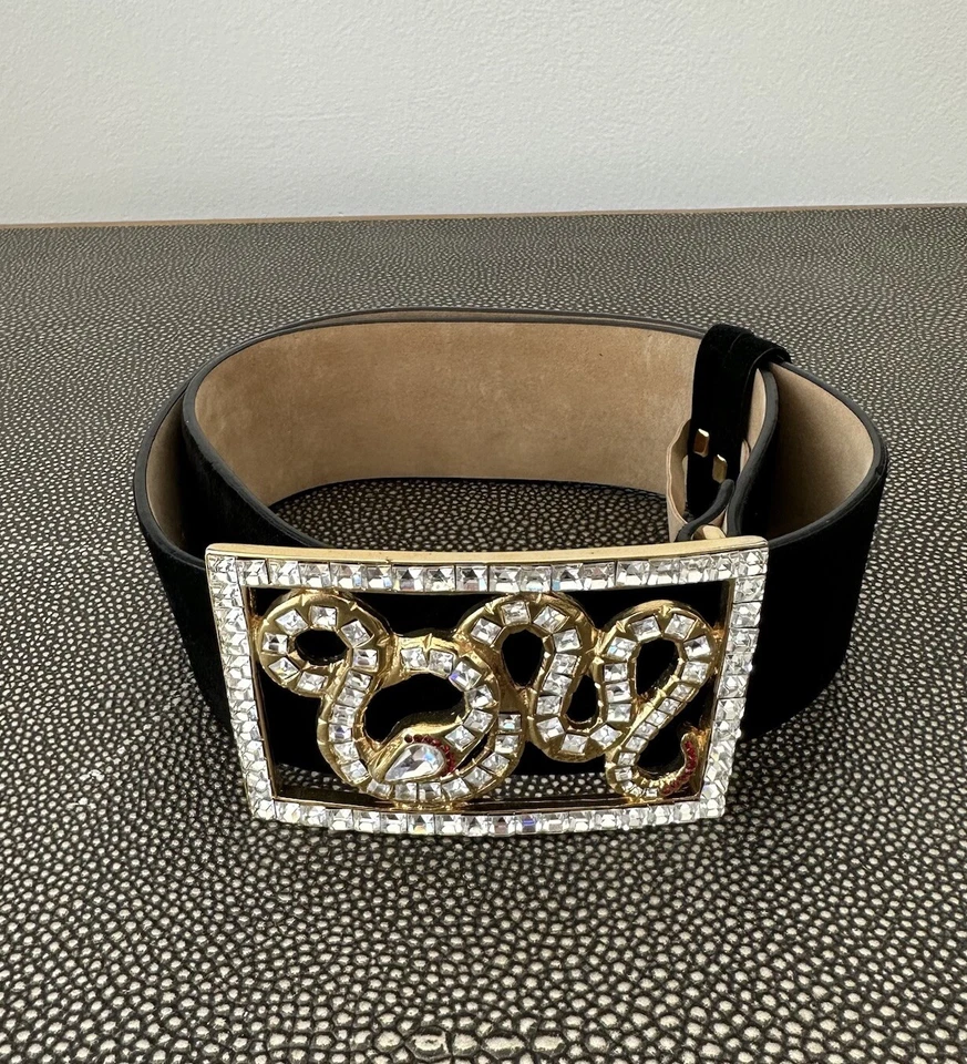 Винтажный Roberto Cavalli черный кожаный ремень замши кристалл змея размер маленький - Изображение 1 из 4