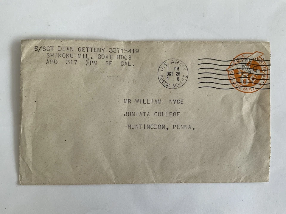 United States stamp~1946–Air Post stamped envelope~UC11~revalued 5c on 6c die 2b - Image 1 of 3