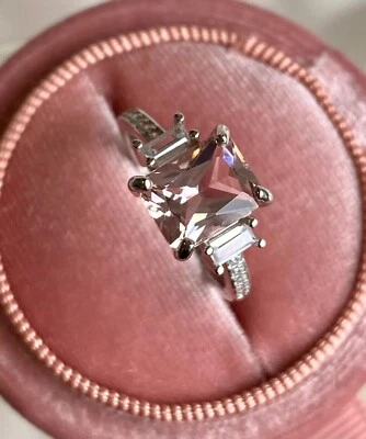 3.60 Ct Natural Morganite & Diamond Wedding Beautiful Ring 14K Solid White Gold - image 1 of 4