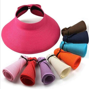 Womens Straw Caps Foldable Wide Brim Roll Up Beach Floppy Outdoor Sun Visor Hats - Picture 1 of 14