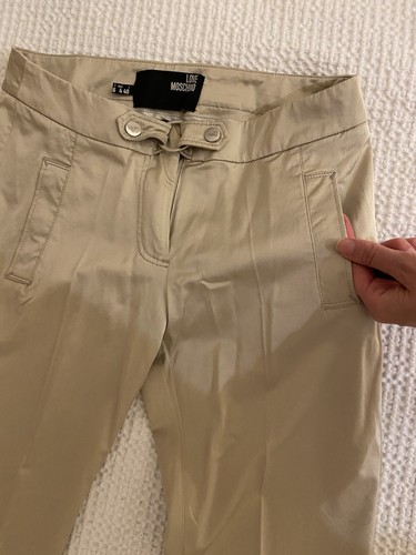 MOSCHINO Pantaloni in raso beige (UK taglia 8) NUOVO