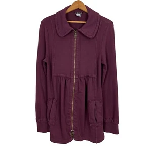 XCVI Sweatshirt Jacket Womens Medium Wine Full Zip Up Pleated Cotton Pockets M - Picture 1 of 17