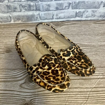 Mocasín Lands End para mujer teñido pelo de becerro sin cordones centavo leopardo guepardo talla 5-6B Foto 1 de 4