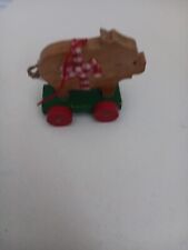 Vintage Kurt Adler Farm Pig Piggy On Wheels Wagon Wood Christmas Ornament  1984