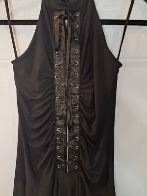  Vestido halter Y2K con cordones imitación cremallera frontal negro talla mediana gótico caprichoso bruja  Foto 1 de 3