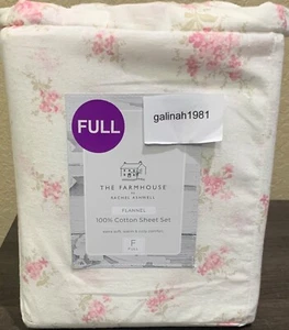 FARMHOUSE Rachel Ashwell Shabby Chic Pink Floral Cotton Flannel FULL Sheet Set - Picture 1 of 2