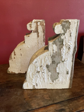 One Pair Antique Wood Corbels Cottage VTG Porch Shelf Brackets Old Chippy Cover