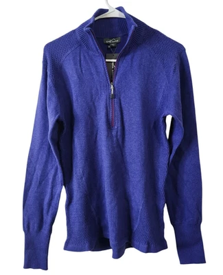 Suéter Suéter Eddie Bauer Para Mujer L 1/2 Cremallera Cuello Simulado Azul Manga Larga Algodón Foto 1 de 4