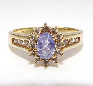 Alwand Vahan 10K Yellow Gold Natural Tanzanite & Diamond Halo Ring Size 7 FZZ - Picture 1 of 6