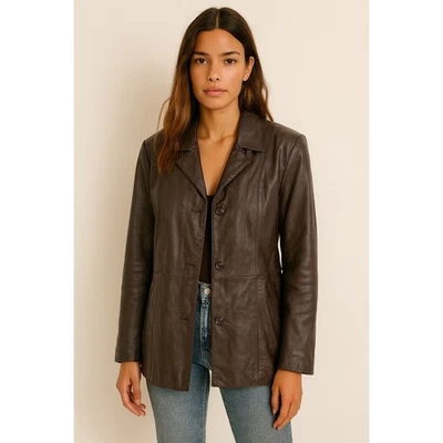 Abrigo Chaqueta De Cuero Marrón Chocolate Jessica Holbrook Años 90 Y2K De Colección Para Mujer L Foto 1 de 4