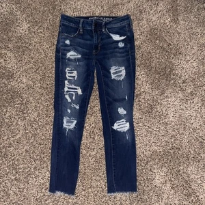 American Eagle Outfitters Womens Crop Jeggings Blue Whiskered Low Rise Denim 6 R - Picture 1 of 10