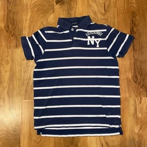 Y2K Vintage Abercrombie & Fitch Men's XL Striped Polo SS Blue Distressed NY - Bild 1 von 12