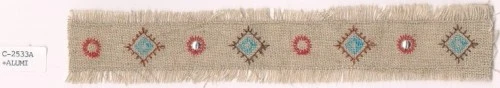 Yard of Southwestern Turquoise Diamond Red Circle Pattern Embroidered Trim - Image 1 of 1