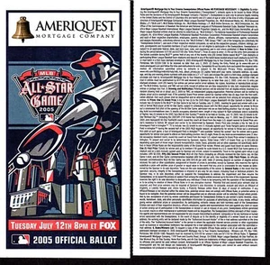 2005 AMERIQUST BASEBALL ALL STAR GAME BALLOT DETROIT TIGERS STADIUM Unpunched  - Picture 1 of 1