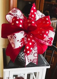 11 " CANDY CANE CHRISTMAS WIRED BOW for DOOR WREATH, Tree topper # 144 rb - Picture 1 of 5