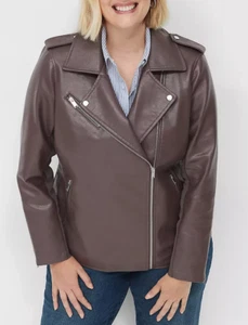 NEU LANE BRYANT DUNKELMAUVE KUNSTLEDER MOTO JACKE MANTEL GR. 22/24 - Bild 1 von 6