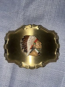 Vintage  Brass Native American Chief Belt Buckle- Rare 1978 Raintree - Picture 1 of 5