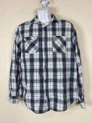 Camisa Helix Hombre Talla L Gris/Verde Cuadros Abotonada Manga Larga Bolsillos Foto 1 de 4