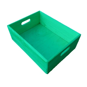 LARGE WOODEN BOX / TRAY 40x30x13.5cm WITHOUT LID IN GREEN COLOR, PAINTED ALL - Picture 1 of 5