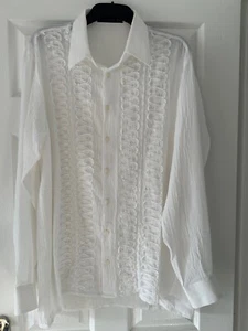 Andres Garcia - White Shirt/Blouse Crinkle Fabric - Cuffed - Size L / XL - Picture 1 of 7
