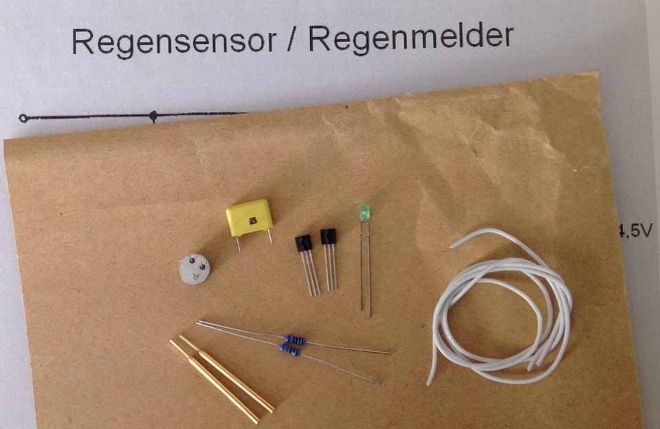 11-teiliger Bausatz Regensensor Elektronik Hobby + Schaltplan u. Bauteilliste - Bild 1 von 1