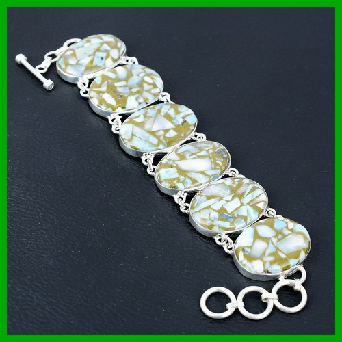 VALENTINO Bracciale catena boho argento sterling 925 pietra preziosa larimar rame affare festa della mamma