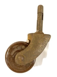 Vintage Antique RARE Metal Caster, Ceramic / Porcelain Marbled Brown Wheel Nice! - Picture 1 of 10