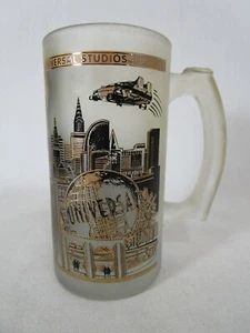 Vintage Universal Studios Frosted Glass Mug Cup Stein 22K Gold Collectible - Picture 1 of 10