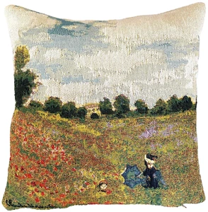 MONET "COQUELICOTS" MOHNBLUMEN BELGISCHER GOBELIN KISSENBEZUG, 13" X 13", 01744 - Bild 1 von 7