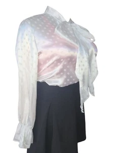 White Jacquard Satin Polka Dot Pussybow Blouse. 46"/48" bust. New Size 20/22. - Picture 1 of 5