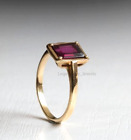 Emerald Cut Natural Red Garnet Women's Engagement Ring 14K Yellow Gold Finish