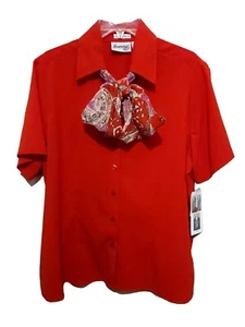 CLEARANCE   NWT Vtg Joanna Plus Womens 1XL Red Top Blouse Floral Scarf Blouse  - Picture 1 of 15