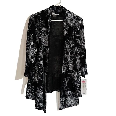 NUEVO CON ETIQUETAS Peter Nygard Cárdigan Negro Gris Floral Vestido Chaqueta Frente Abierto Grande Foto 1 de 4