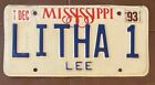 Mississippi VANITY License Plate LITHA 1