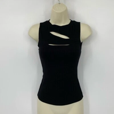 LNA Luno ribbed tank top shirt blouse black knit cut-out slash sleeveless new XS - Image 1 of 4