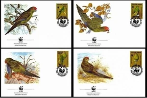 NORFOLK WWF, oiseaux, perruches, 4 enveloppes 1er jour, FDC. Yvert 413/16. - Imagen 1 de 1
