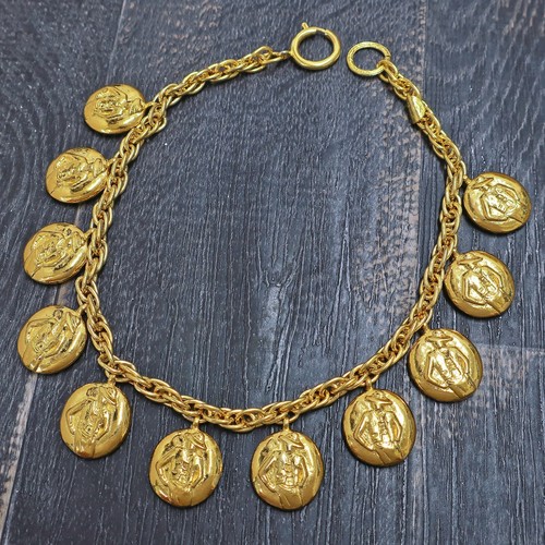 Collana girocollo CHANEL placcato oro CC Mademoiselle charm vintage #914c rialzo