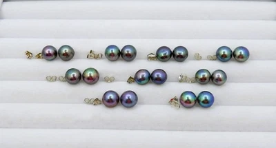 9.5-10.5mm Genuine Freshwater Sterling Silver Black Pearl Stud Earrings ER3044-A - Image 1 of 4