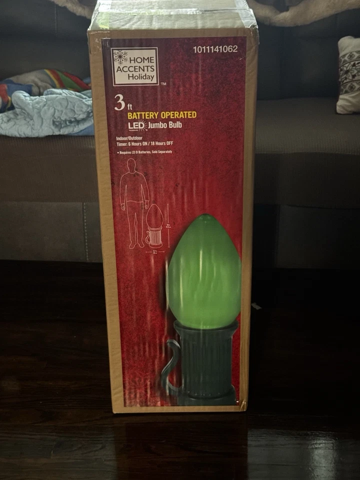 3 FT BATTERY OPERATED LED JUMBO BULB GREEN BLOW MOLD HOME DEPOT HOME ACCENTS NEW - Image 1 of 1