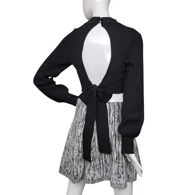 Double Zero Knit Crop Top Size Small Long Puffy Sleeve Open Back Tie on Back - Image 1 of 4