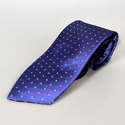 Corbata Dolcepunta 100% Seda Púrpura con Patrón Geométrico Azul Hecha en Italia Foto 1 de 4