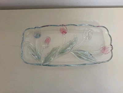 Mikasa Tivoli Crystal 3D Tulips Rectangular Serving Platter Approx. 14x6 - Image 1 of 4